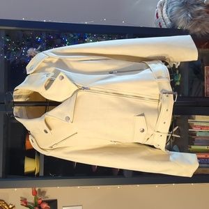 Cream faux suede moto jacket